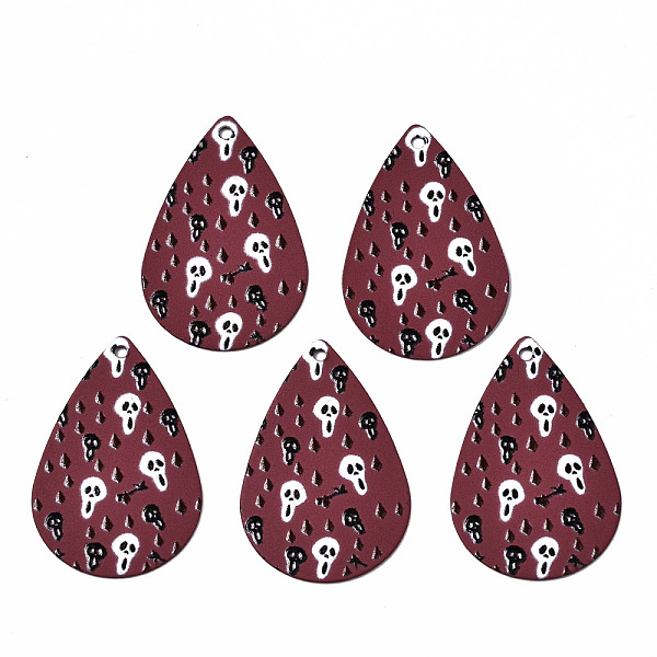 

PandaHall Spray Painted Iron Pendants, Rubberized Style, 3D Printed, Halloween Skull Print Pattern, Teardrop, Indian Red, 27.5x18x0.5mm...