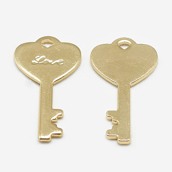 

PandaHall Brass Pendants, Key with Word Word, Real 18K Gold Plated, 22x12x1mm, Hole: 1mm Brass Key