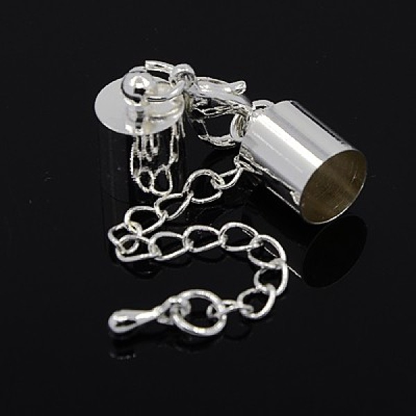 

PandaHall Iron Chain Extender, with Lobster Claw Clasps and Brass Cord Ends, Silver, 42x10mm, Hole: 9.5mm, Cord End: 14x10mm, Hole: 9.5mm...