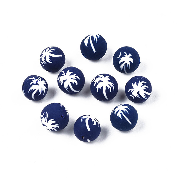 

PandaHall Handmade Polymer Clay Beads, Round with Coconut Tree, Midnight Blue, 9~10x9~10mm, Hole: 1.2mm Polymer Clay Round