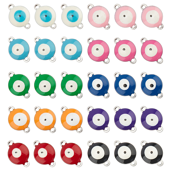 

PandaHall Vacuum Plating 304 Stainless Steel Enamel Links Connectors, Flat Round with Evil Eye, Mixed Color, 14.5x10x4.5mm, Hole: 1.4mm, 10..., Multicolor