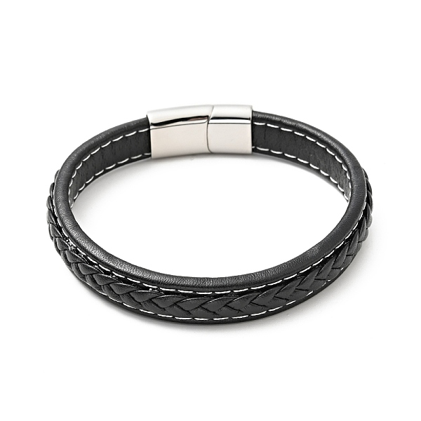 

PandaHall Cowhide Braided Flat Cord Bracelet with 304 Stainless Steel Magnetic Clasps, Gothic Jewelry for Men Women, Black, 9-5/8 inch...