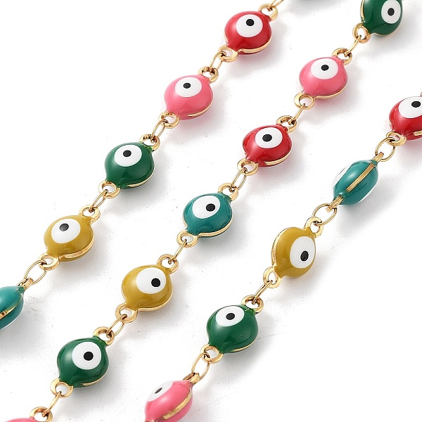 

PandaHall 304 Stainless Steel Link Chains, with Resin & Enamel & Spool, Unwelded, Real 18K Gold Plated, Eye, Colorful, 11x6x4mm, about 32.81...