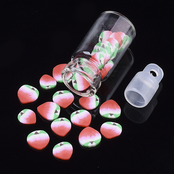

PandaHall Handmade Polymer Clay Nail Art Decoration Accessories, with Glass Wishing Bottle and CCB Plastic Bottle Stopper, Peach, Red...