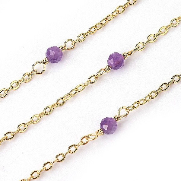 

PandaHall 3.28 Feet Handmade Natural Amethyst Beaded Chains, Soldered, with Brass Findings, Real 18K Gold Plated, Long-Lasting Plated, 3mm...