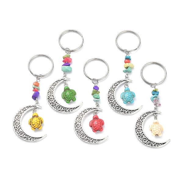 

PandaHall Dyed Synthetic Turquoise Turtle Keychain, with Alloy Moon, Iron Split Key Rings, Antique Silver, Mixed Color, 9.3cm Alloy Moon..., Multicolor