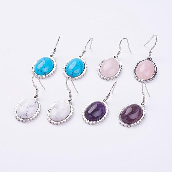 

PandaHall Natural & Synthetic Mixed Stone Dangle Earrings, with Stainless Steel Findings, Oval, 35mm, Pin: 0.7mm Mixed Stone