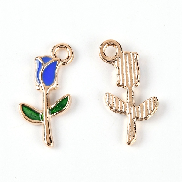 

PandaHall Zinc Alloy Enamel Pendants, Light Gold, Rose, Blue, 18x9x2mm, Hole: 2mm Alloy+Enamel Flower Blue