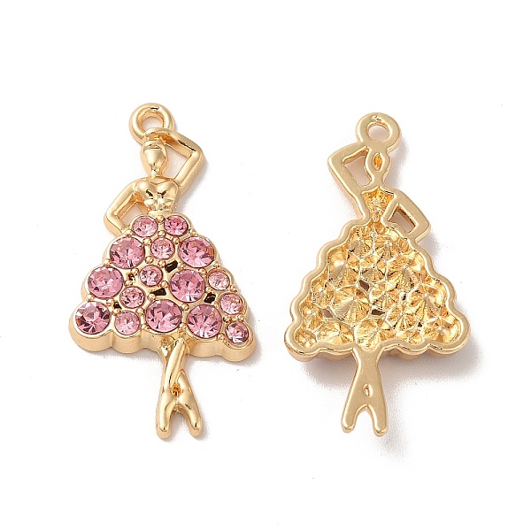 

PandaHall Rack Plating Alloy Pandants, with Glass, Nickel Free, Dancing Girl Charms, Golden, Pink, 31x16x4mm, Hole: 1.6mm Alloy+Glass Human...