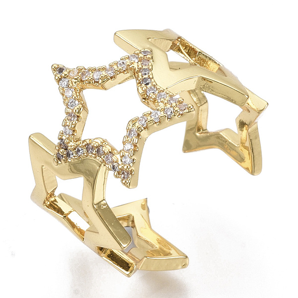

PandaHall Brass Micro Pave Cubic Zirconia Cuff Rings, Open Rings, Nickel Free, Star, Clear, Real 16K Gold Plated, Size 7, Inner Diameter...