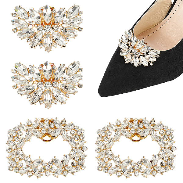 

PandaHall WADORN 4Pcs 2 Styles Glass Rhinestone Shoe Decoration, Detachable Iron Shoe Buckle Clips, Golden, 57~64.5x39~51x9.8~10.5mm..., Clear