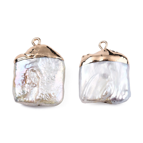 

PandaHall Electroplate Natural Baroque Pearl Keshi Pearl Pendants, Cultured Freshwater Pearl, with Iron Findings, Square Charm, Light Gold...