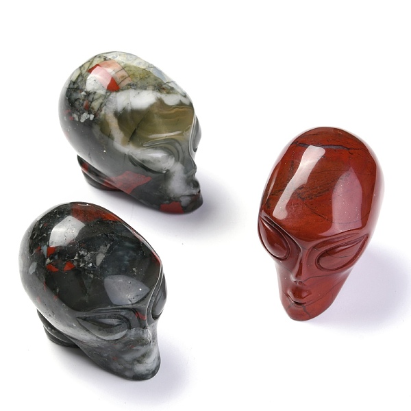 

PandaHall Natural Bloodstone, Heliotrope Stone Display Decorations, for Halloween, Skull, 43~45x51~58x35~38mm Bloodstone Skull