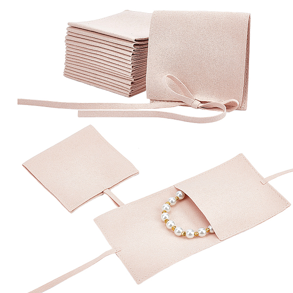 

PandaHall Custom Fiber Velvet Jewelry Bags, Square with Drawstring, PeachPuff, 8x8cm Velvet None Brown