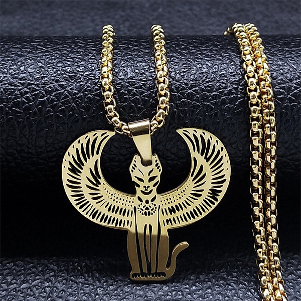 

PandaHall 304 Stainless Steel Pendant Necklace, Egyptian Mau, Golden, 22.95 inch(58.3cm) 304 Stainless Steel Cat Shape