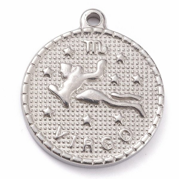 

PandaHall 304 Stainless Steel Pendants, Flat Round with Constellation, Virgo, 29x26x3mm, Hole: 2mm 304 Stainless Steel Virgo
