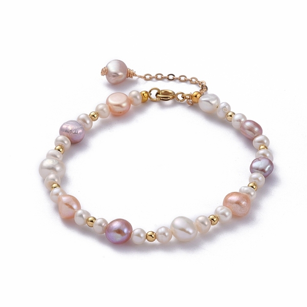 

PandaHall Natural Baroque Pearl Keshi Pearl Beaded Bracelets, with Brass Round Beads and 304 Stainless Steel Spring Ring Clasps, Colorful...