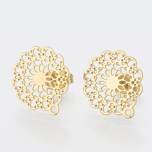 

PandaHall 304 Stainless Steel Stud Earring Findings, with Loop, Flower, Golden, 16x14mm, Hole: 1mm, pin: 0.7mm 304 Stainless Steel Flower