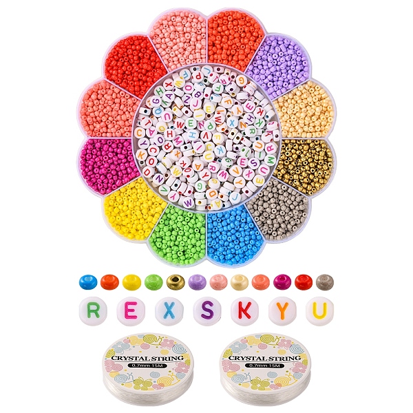 

PandaHall DIY Letter Bracelet Making Kit, Including Craft Acrylic & Glass Round Seed Beads, Elastic Thread, Mixed Color, 3370Pcs/set Glass..., Multicolor