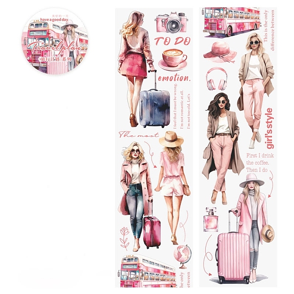 

PandaHall Travel Theme Waterproof PET Stickers Set, Decorative Stickers, for Water Bottles, Laptop, Luggage, Cup, Computer, Mobile Phone..., Pink