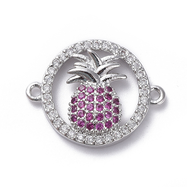 

PandaHall Brass Micro Pave Cubic Zirconia Links connectors, Ring and Pineapple, Hot Pink, Platinum, 15x19x3mm, Hole: 1.2mm Brass+Cubic...