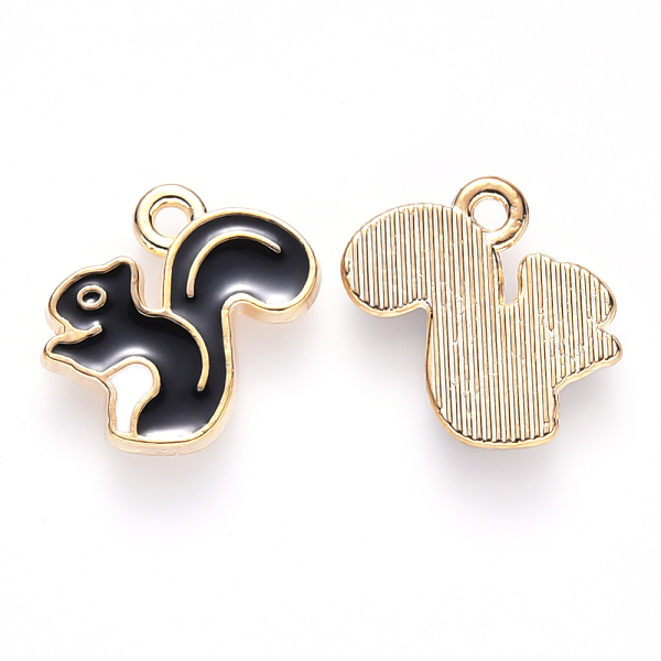 

PandaHall Autumn Theme Alloy Enamel Charms, Squirrel, Light Gold, Black, 13x15x2mm, Hole: 1.4mm Alloy+Enamel Other Animal Black