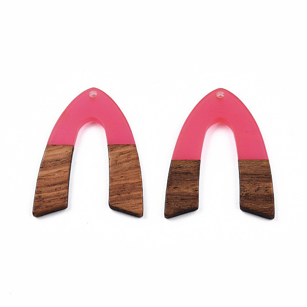 

PandaHall Transparent Resin & Walnut Wood Pendants, V-Shaped Charm, Hot Pink, 38x29x3mm, Hole: 2mm Resin+Wood Letter