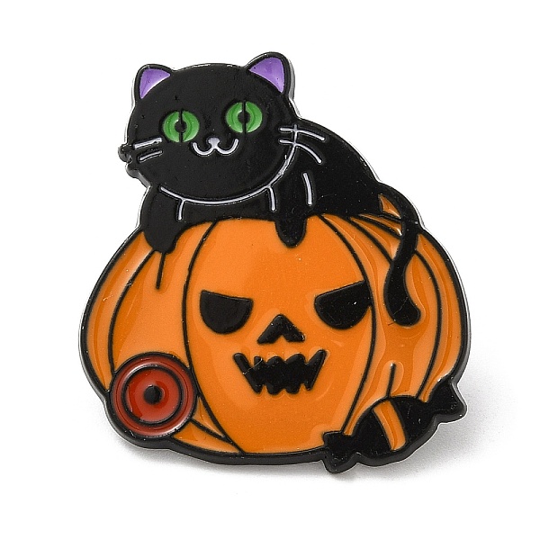 PandaHall Halloween Theme Alloy Enamel Brooch, Pin for Backpack Clothes, Pumpkin, 28.5x26x1.5mm Alloy+Enamel Pumpkin