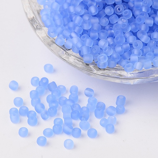 

PandaHall 8/0 Frosted Round Glass Seed Beads, Cornflower Blue, Size: about 3mm in diameter, hole:1mm, about 1101pcs/50g Glass Blue