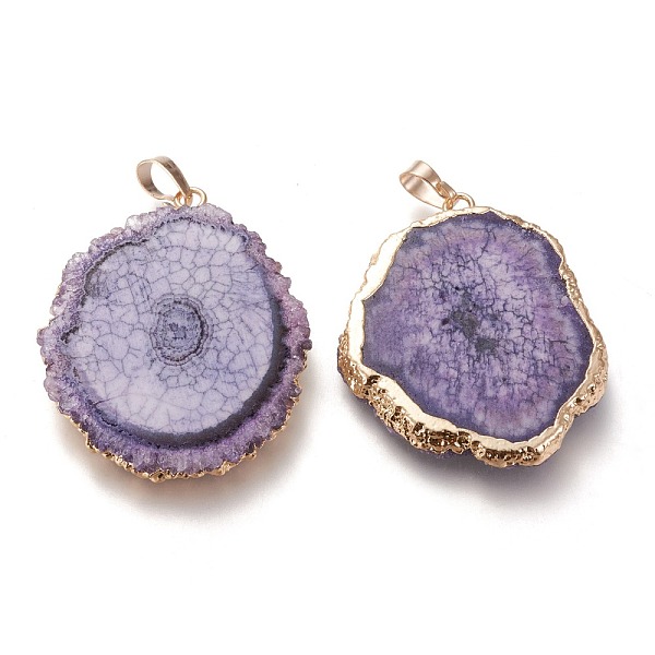 

PandaHall Dyed Natural Druzy Solar Quartz Crystal Pendants, Edge Plated, with Brass Bails, Sunflower, Golden, Purple, 40~50x30~45x5~6mm...