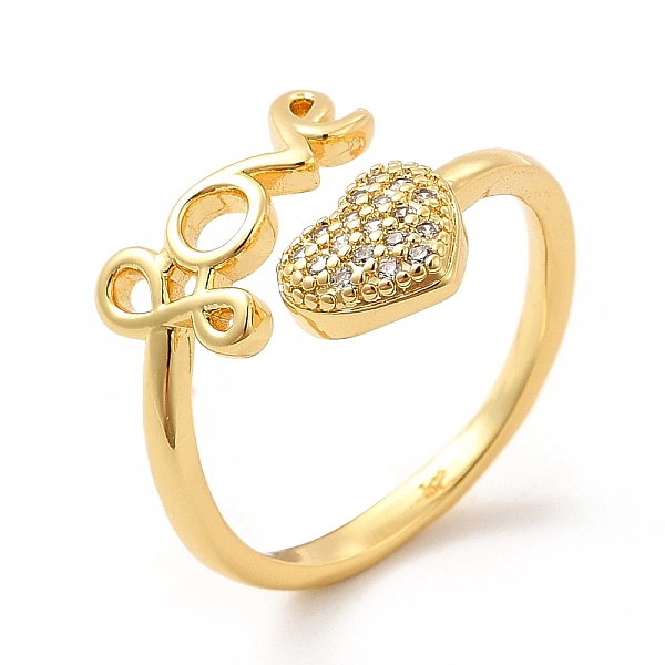 

PandaHall Clear Cubic Zirconia Heart & Word Love Open Cuff Ring, Brass Jewelry for Valentine's Day, Real 18K Gold Plated, US Size 7 3/4...