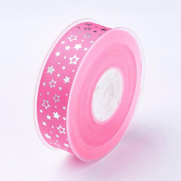 

PandaHall Polyester Grosgrain Ribbon, Star Pattern, Pink, 1 inch(25mm), about 100yards/roll(91.44m/roll) Polyester Star Pink