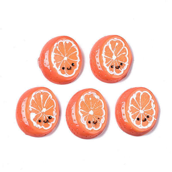 

PandaHall Spray Painted Resin Cabochons, Orange with Smile, Orange Red, 27~28.5x22.5~24x5~6.5mm Resin Fruit