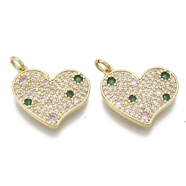 

PandaHall Brass Micro Pave Cubic Zirconia Pendants, with Jump Ring, Nickel Free, Heart, Real 16K Gold Plated, Colorful, 17x20.5x2mm, Hole...