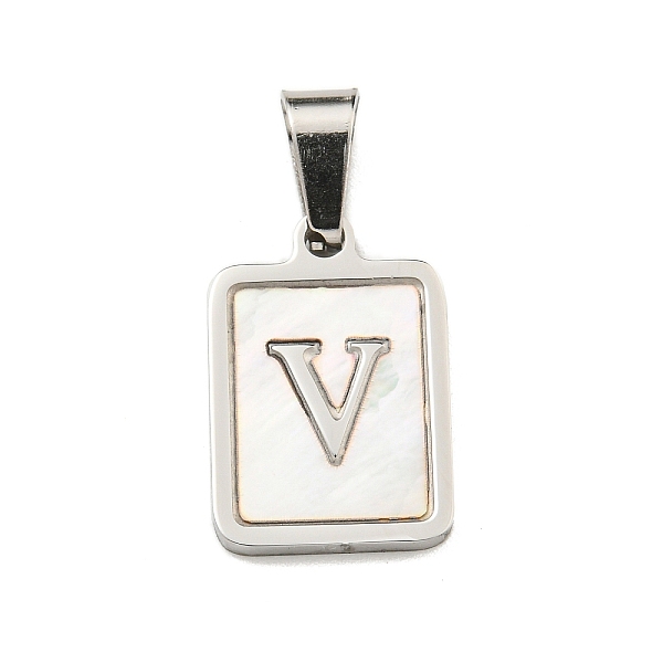 

PandaHall Vacuum Plating 304 Stainless Steel Pave Natural White Shell Pendants, Rectangle with Letter Charms, Stainless Steel Color, Letter...