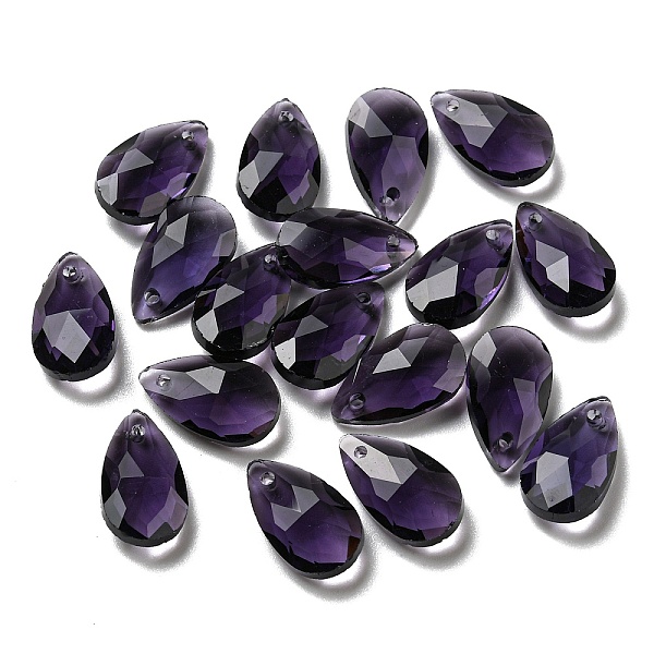 

PandaHall Faceted Teardrop Glass Pendants, Indigo, 16x9x6mm, Hole: 1mm Glass Teardrop Purple