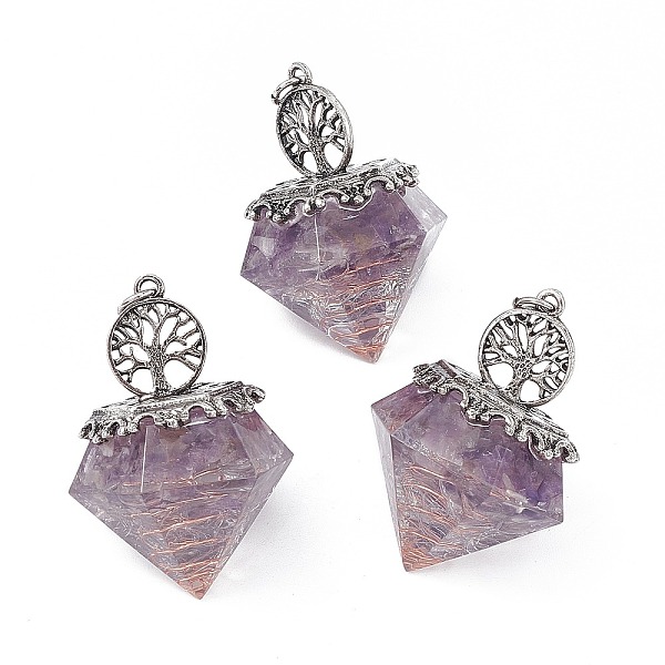 

PandaHall Natural Amethyst Pendants, Faceted Diamond Charms, with Rack Plating Antique Silver Tone Alloy Tree of Life, Cadmium Free & Lead...