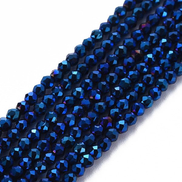 

PandaHall Electroplated Glass Beads Strands, Faceted, Rondelle, Blue Plated, 2mm, Hole: 0.5mm, about 192~194pcs/strand, 12.99~13.39 inches...