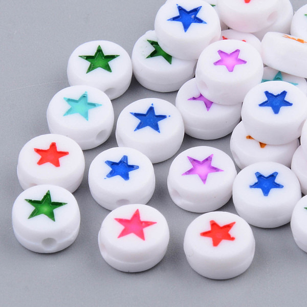 

PandaHall Opaque Acrylic Enamel Beads, Flat Round with Star, Mixed Color, 7x4mm, Hole: 1.5mm, about 3700pcs/500g Acrylic Flat Round..., Multicolor
