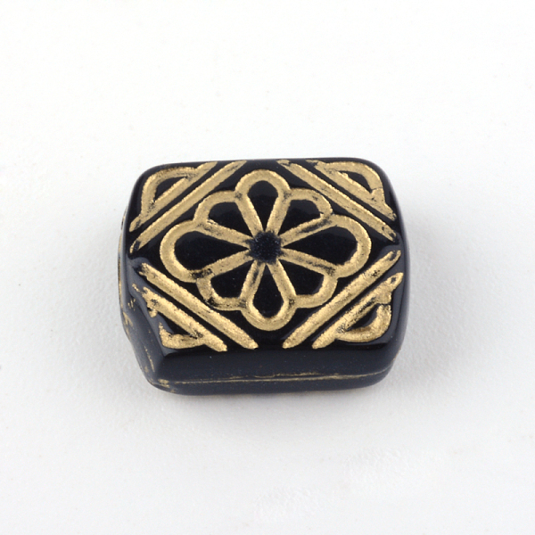 

PandaHall Rectangle with Flower Plating Acrylic Beads, Golden Metal Enlaced, Black, 12x10x5mm, Hole: 1.5mm, about 1016pcs/500g Acrylic...