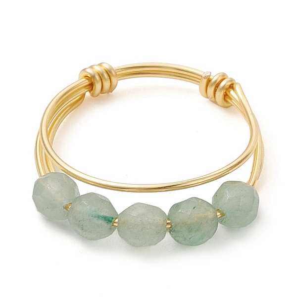 

PandaHall Natural Round Green Aventurine Beaded Finger Rings, with Golden Copper Wire Wrapped Rings, US Size 8 1/2(18.5mm), 1.5~6mm Green...
