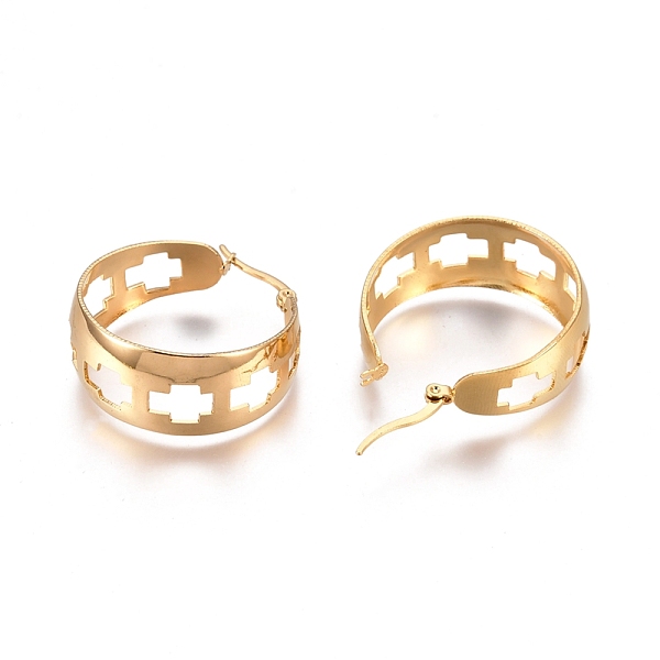 

PandaHall 201 Stainless Steel Thick Hoop Earrings, with 304 Stainless Steel Pins, Hollow Cross, Golden, 33.8x31x13mm, Pin: 1.5mm 304...