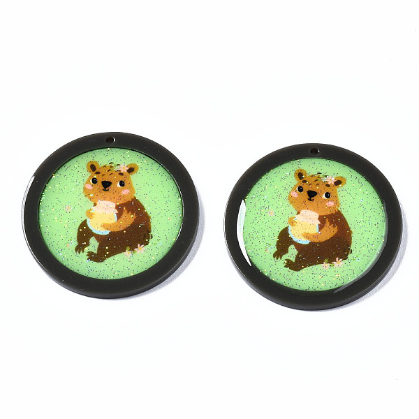 

PandaHall Autumn Theme Printed Acrylic Pendants, with Glitter Powder, Flat Round with Squirrel, Light Green, 35x2mm, Hole: 1.5mm Acrylic...