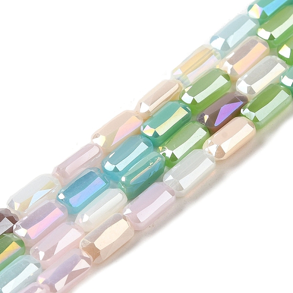 

PandaHall Electroplate Glass Beads Strands, AB Color Plated, Faceted, Column, Colorful, 8.5x4.5x3mm, Hole: 0.7mm, about 60pcs/strand...