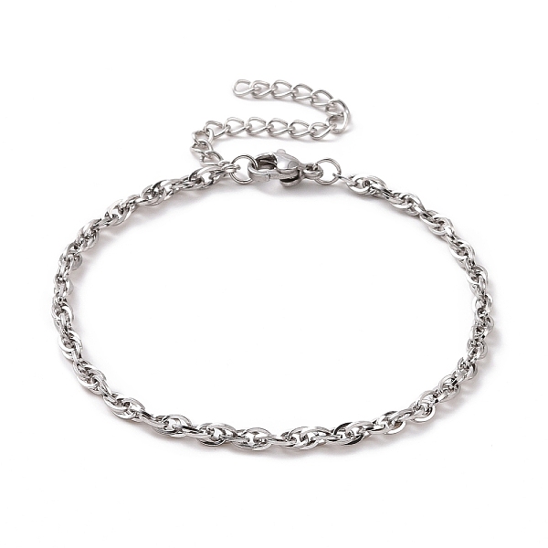 

PandaHall 304 Stainless Steel Rope Chain Bracelet for Men Women, Stainless Steel Color, 7 inch(17.7~17.8cm) 304 Stainless Steel