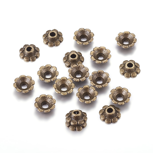 

PandaHall Tibetan Style Alloy Bead Caps, Multi-Petal, Cadmium Free & Lead Free, Antique Bronze, 8x3mm, Hole: 2mm, about 2100pcs/1000g Alloy