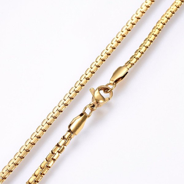 

PandaHall 304 Stainless Steel Chain Necklaces, with Lobster Claw Clasps, Golden, 19.69 inch(50cm), 3x1.2mm 304 Stainless Steel