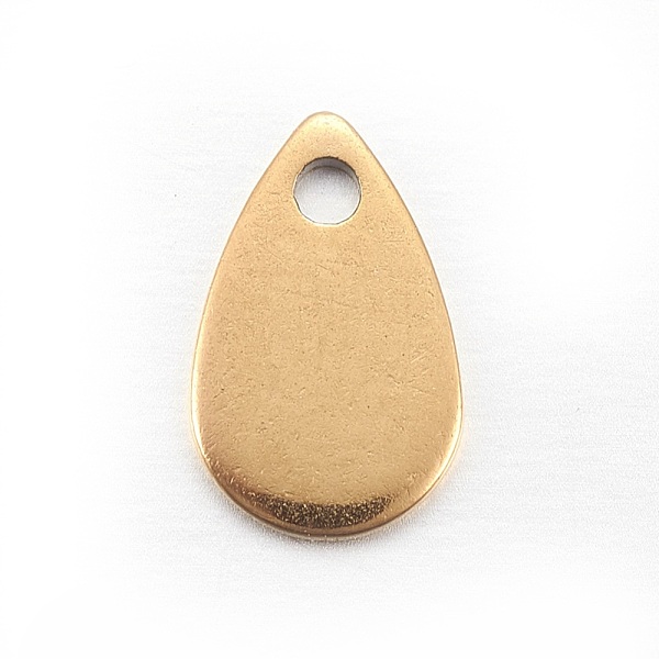 PandaHall Ion Plating(IP) Stainless Steel Charms, teardrop, Stamping Blank Tag, Golden, 8x5x0.6mm, Hole: 1.2mm Stainless Steel Teardrop