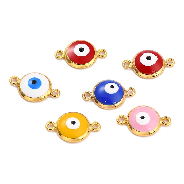 

PandaHall Golden Plated Brass Enamel Links Connectors, Long-Lasting Plated, Flat Round with Evil Eye, Mixed Color, 16x10x3.5mm, Hole: 1.5mm..., Multicolor