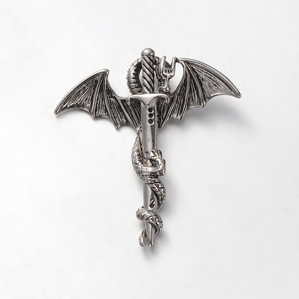 

PandaHall 304 Stainless Steel Rhinestone Pendants, Sword with Dragon, Antique Silver, 45x42x8mm, Hole: 8x3mm 304 Stainless Steel Dragon